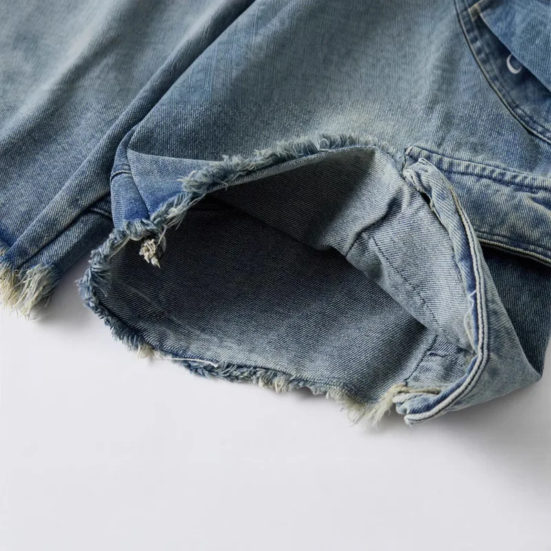 الرجال الصيف البضائع جينس قصير مع جيوب موضة غسلها خمر ملابس العمل الدنيم السراويل فضفاضة تناسب Techwear شورت جينز