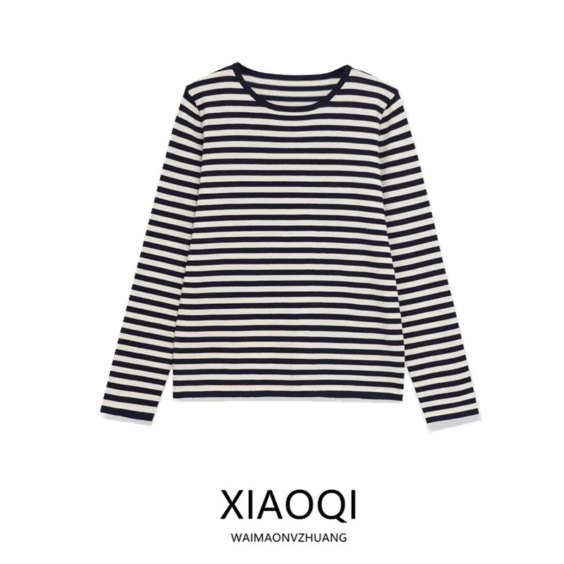 وصل حديثًا لخريف 2025 بلوفر نسائي غير رسمي مخطط للتنقل متعدد الاستخدامات مريح طويل Sve مستدير Ne