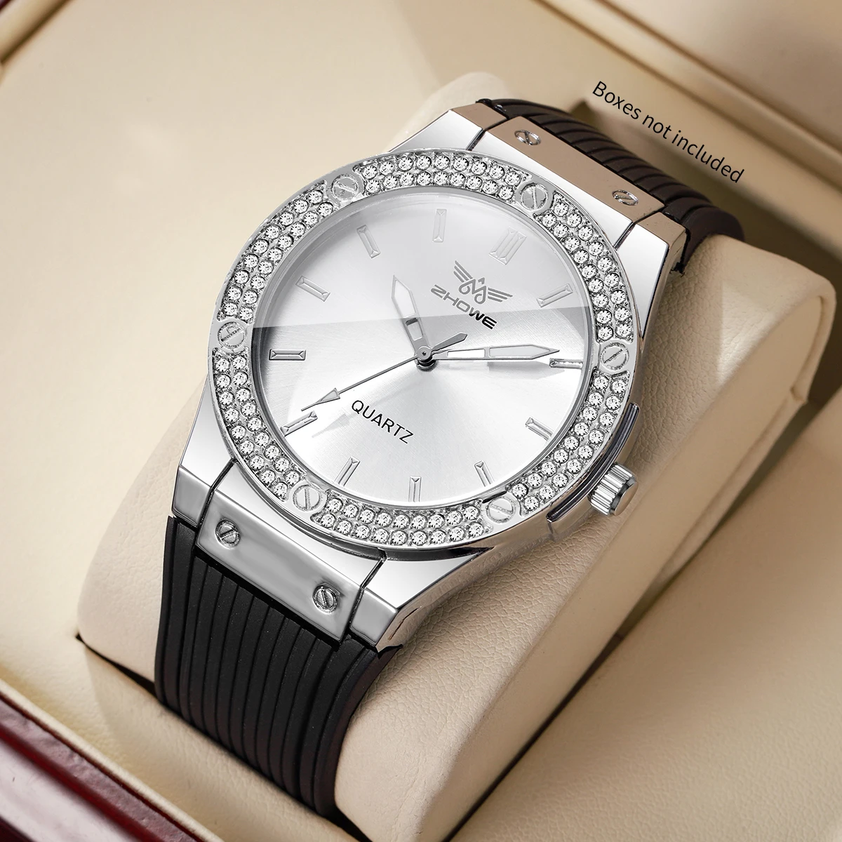 Fashion Rhinestone Men Quartz Watch Simple Silicone Strap Sports Wristwatches for Man Clock Gift Relogio Masculino（Without Box）