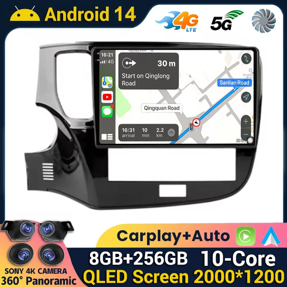 

Android 14 CarPlay Auto Car Radio For Mitsubishi Outlander 3 III GF0W GG0W 2018 2019 2020 2021 Multimidia Video Player Stereo 4G