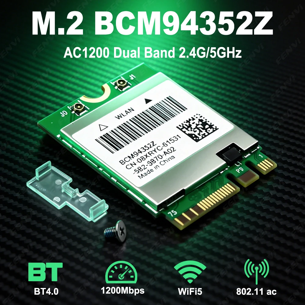 BCM94352Z 1200Mbps NGFF WiFi Card 802.11ac Dual Band 2.4G/5GHz Bluetooth 4.0 M.2 Network Wireless Adapter for Hackintosh Mac