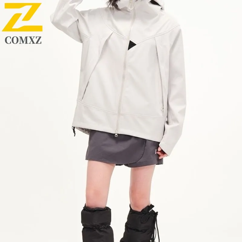 

COMXZ 2025 Men Outdoor Sports Jacket SoftShell Windproof Waterproof Fleece Hooded Casual Jacket Warm Breathable Hiking Climbing​