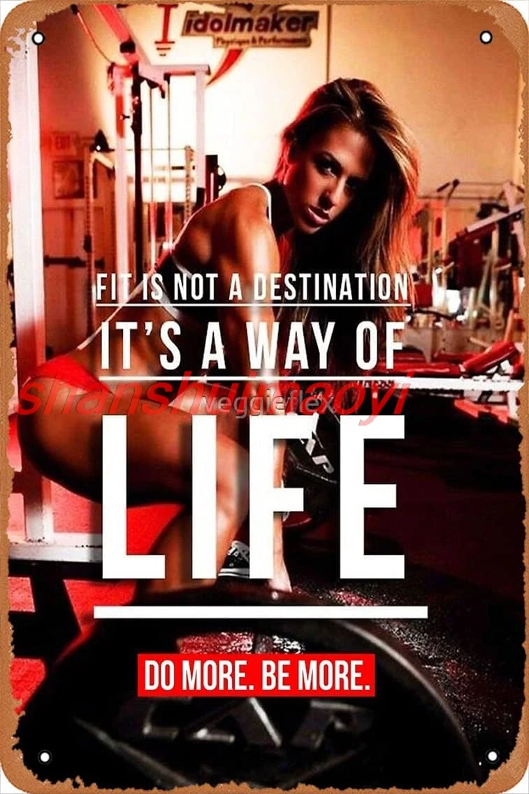 shan Women's Fitness Motivational Poster Vintage Metal Sign Tin Sign 12 x 8 Inches 1pc
