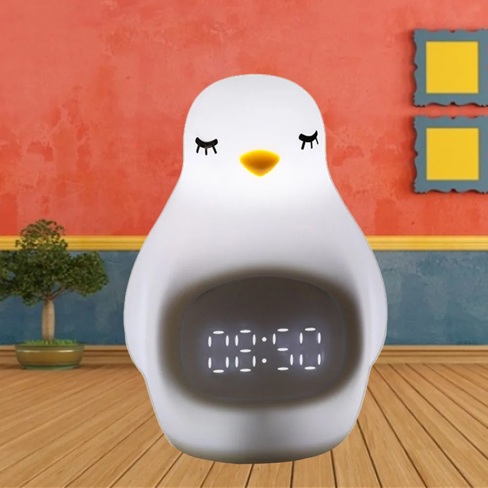

Student Alarm Clock Creative Silicone Led Digital Lamp Penguin Snooze Light For Bedroom Office Home Decor White