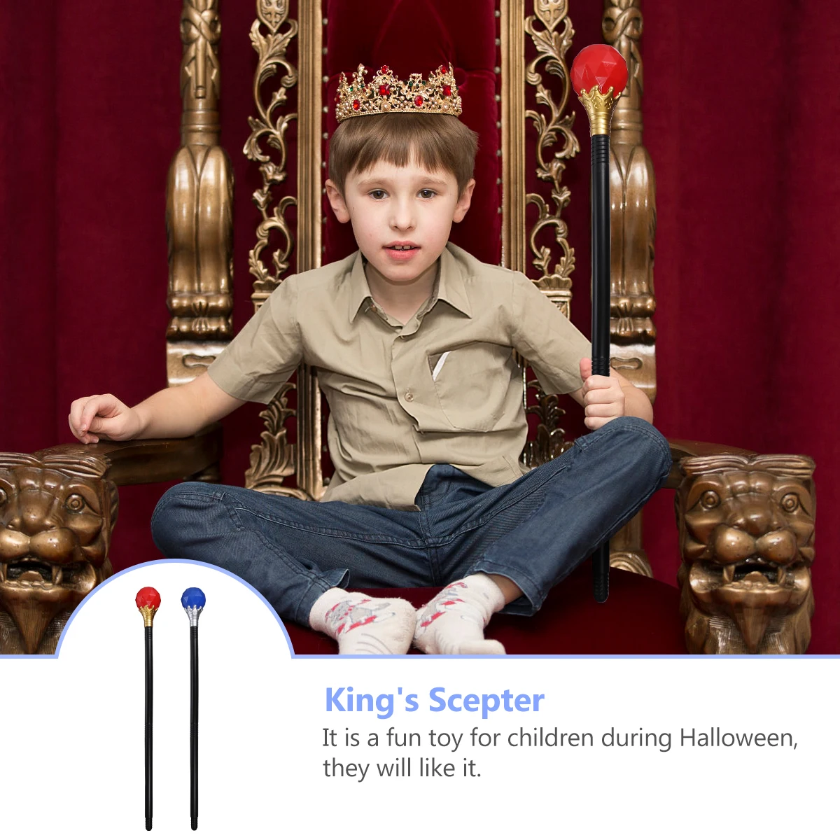 

2pcs Scepter Toys Halloween King Wizard Staffs Red Stage Performance Costume Props Magicial Plastic Scepters