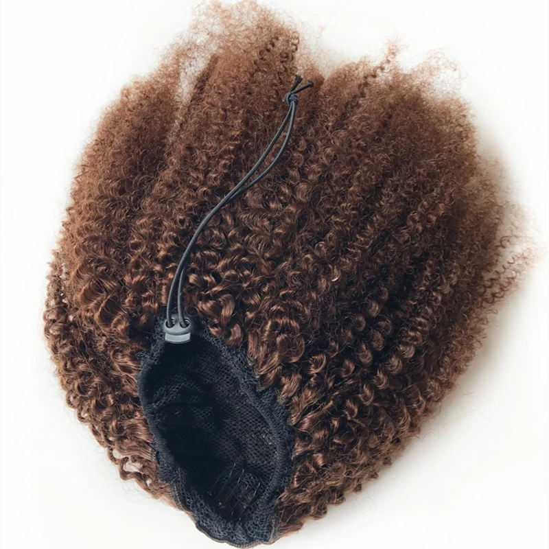 #4 Dark Brown Drawstring Afro Kinky Curly Ponytail Human Hair Remy Indian Hair Extensions For African American