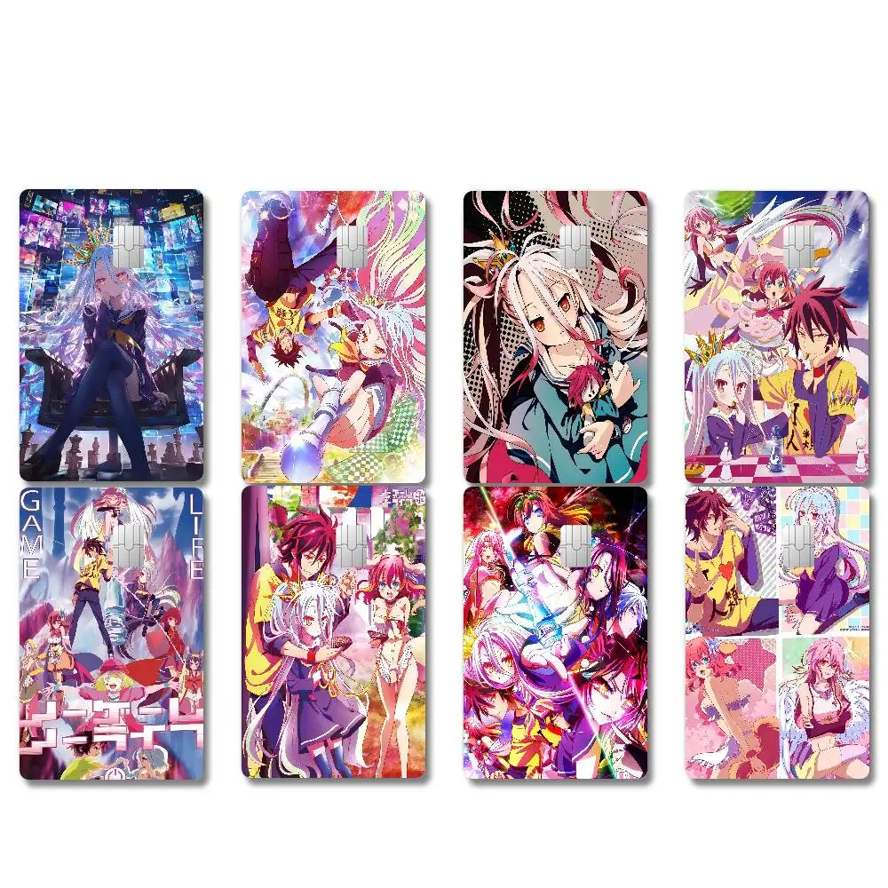 N-No Game No Life Anime Game Film Cover Aufkleber-Hülle für kleine Chip-Kredit- und Debitkarten, Vorderseite, 1 Set mit 4 Stück
