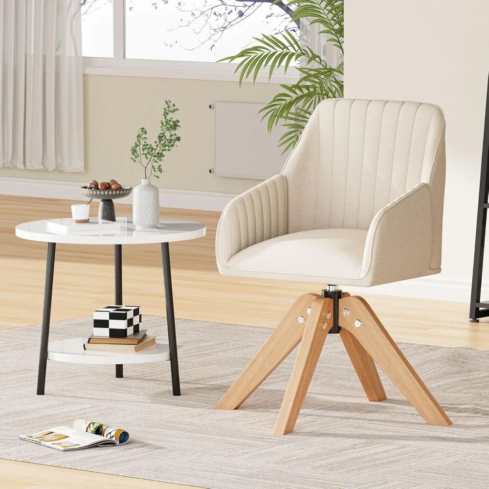 كرسي دوار حديث لمنتصف القرن لغرفة المعيشة، كرسي مكتب خشبي مع كراسي بذراعين متوسطة الظهر منجدة Va #3