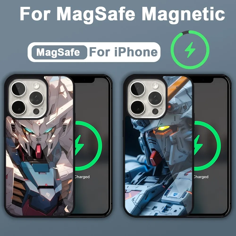 Bandai Gundam Mobile Phone Case For iPhone 15 14 13 12 11 Pro Max Plus Magsafe Magnetic Wireless Charging Cover