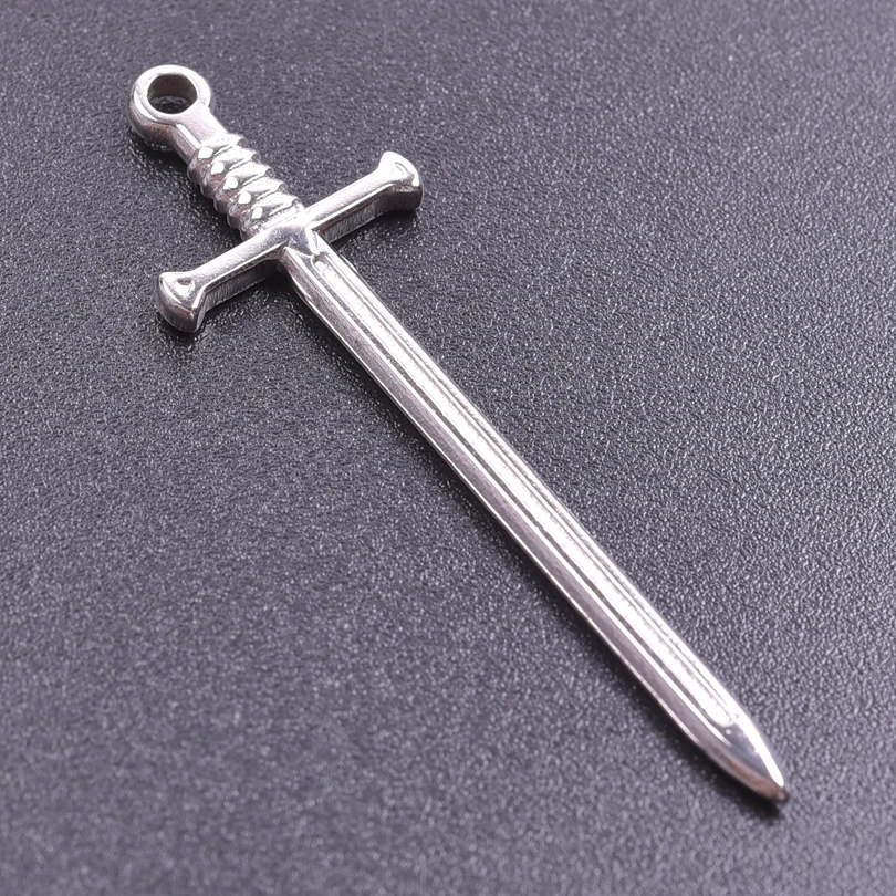 10pcs/Lot Long Sword Charms For Jewelry Making Supplies Weapons Pendant Stainless Steel Pendants Wholesale DIY Handmade Material