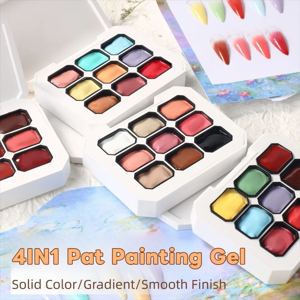 Mini 4IN1 Pat Ombre Gel Nail Polish 9-color French Nail Manicure Easy Gradient Painting Gel Solid Varnishes Paint Art Gel Women