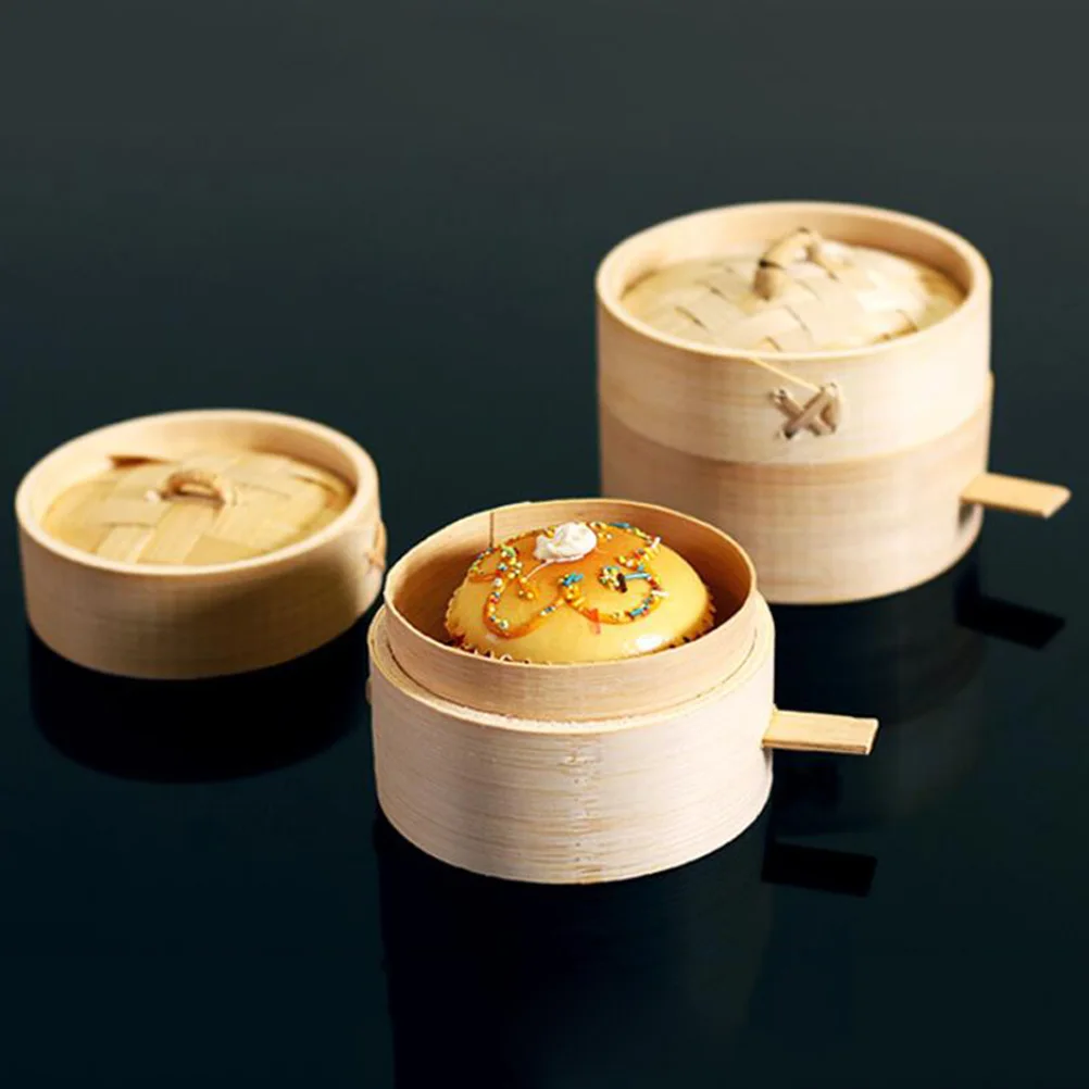 

2 Pcs Small Bamboo Steaming Cage Dim Sum Steamer Food Basket Oven Mini Wooden Kitchen Cookware