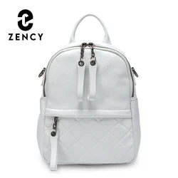 Zency 100% Genuine Leather Fashion Women Backpack Pure White Knapsack Casual Travel Bags Girls Schoolbag Wide Strap Shoulder Bag