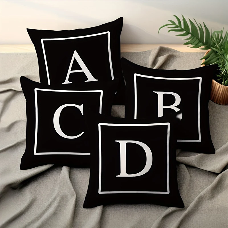Minimalist Black & White Alphabet Pillowcase - Stylish A - Z Letter Design for Home Decor