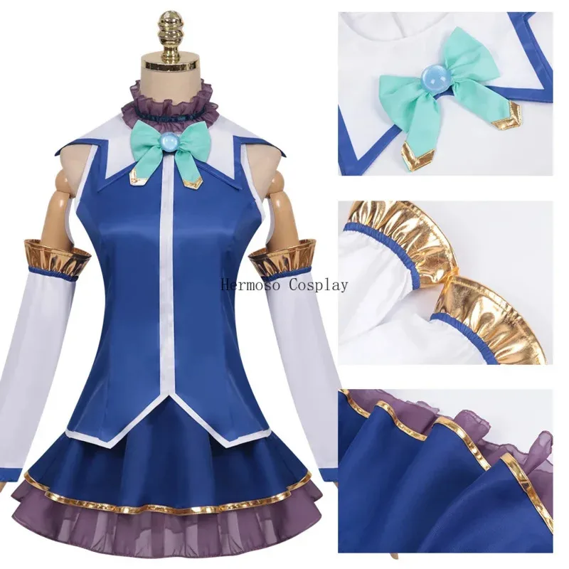 New Aqua Cosplay Anime Kono Subarashi Sekai Ni Shukufuku Wo Costume Wig Konosuba Halloween Party Skirt Top Sleeves Stocking Set