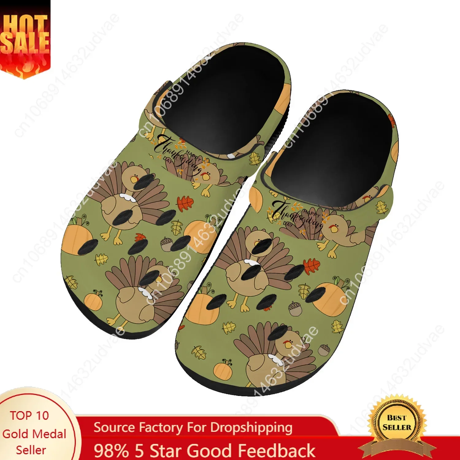 

Thanksgiving Day Water Shoes Men Women Teenager Comfortable Home Garden Clogs Custom Sandals Beach Breathable Hole Slippers