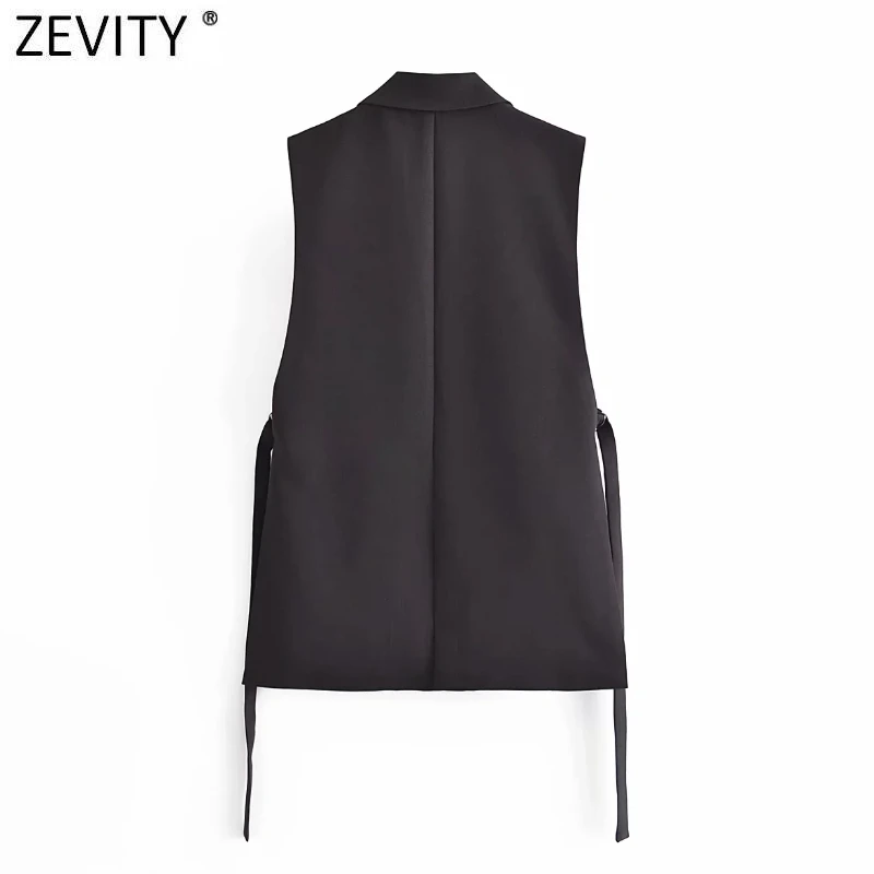 Zevity Women Fashion Black White Color Side Split Vest Jacket Office Ladies Casual Suit WaistCoat Chic Outwear Brand Tops CT733