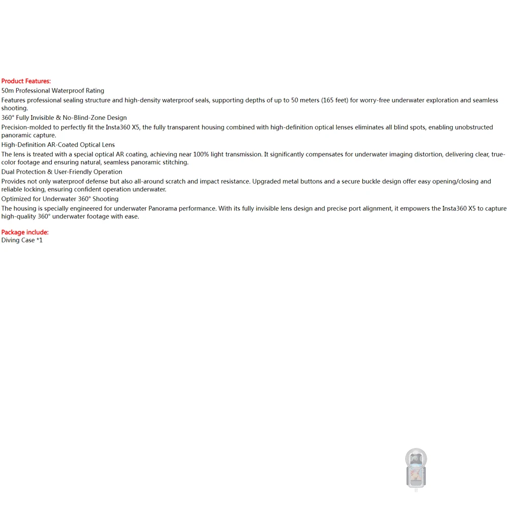 

50M Diving Case for Insta 360 X5 Camera Invisible Waterproof Housing Cover for X5 Underwater Dive Shell Sport Camera Accessories