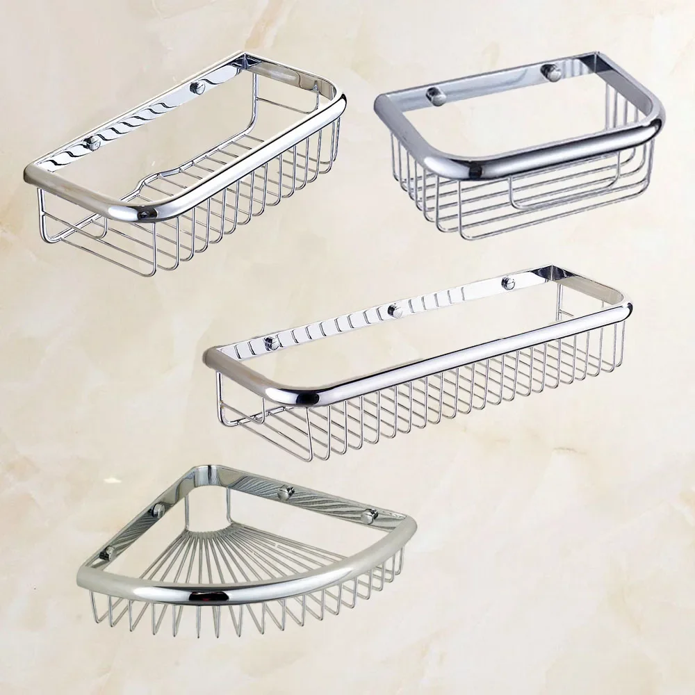 Silver Polished Chrome Wall Mounted Bathroom Shower Shelf Storage Basket Bathroom Accessory mzh119