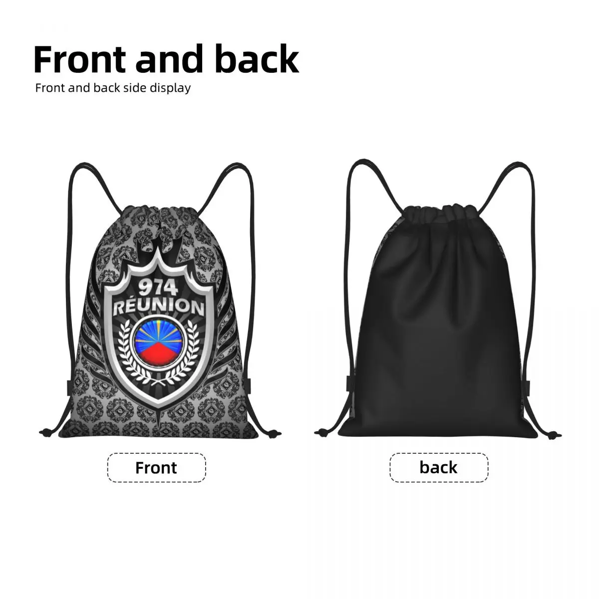 974 Reunion Coat Of Arms Drawstring Bags Men Women Foldable Sports Gym Sackpack Shopping Backpacks