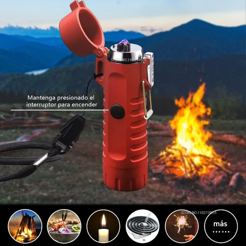 ولاعة بلازما مزدوجة القوس قابلة لإعادة الشحن عبر USB ولاعة مصباح يدوي خارجي مع بوصلة لمجموعة الحبال في حالات الطوارئ والمغامرة والبقاء على قيد الحياة #4