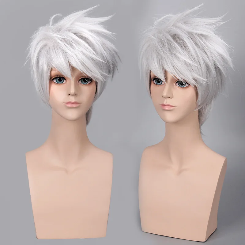 Men's Short Silver White Grey Anime Cosplay Wig Halloween Costume Sythetic Wigs