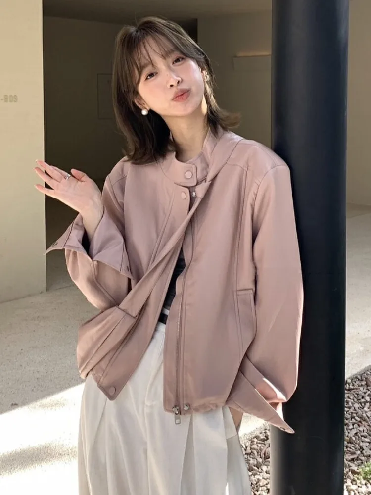 Sweet ort PU Leather Jaet Sli da donna Versatile capispalla coreano Sle Age-Defng abbinato a borse Autunno 2025