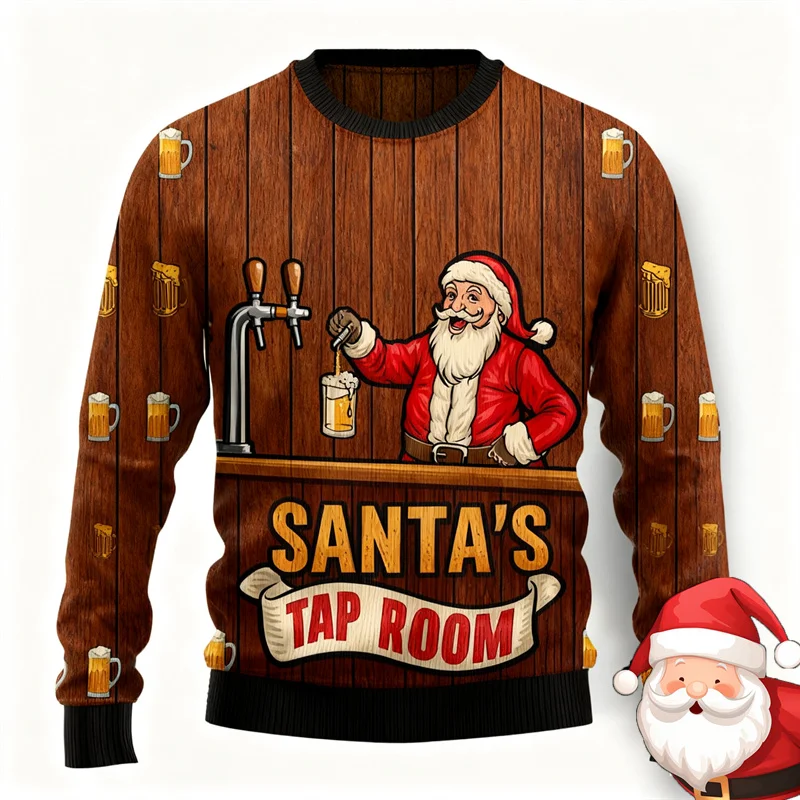 Ugly Christmas Sweater Men Funny Santa Claus Graphic Print Winter Fashion Warm Pullover Casual Loose Sweatshirt
