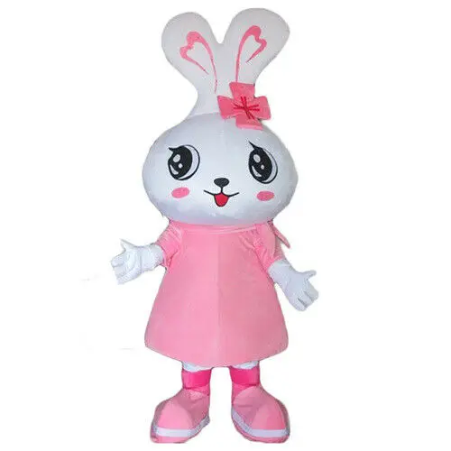 New Adult Halloween Christmas Pink Rabbit Mascotte Fancy Cartoon Mascot Costume Plush Fancy Dress Mascot Costume