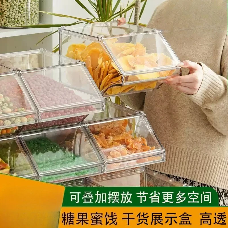 Transparent Food Display Box with Lid Thickened Stackable for Candy Dried Fruits