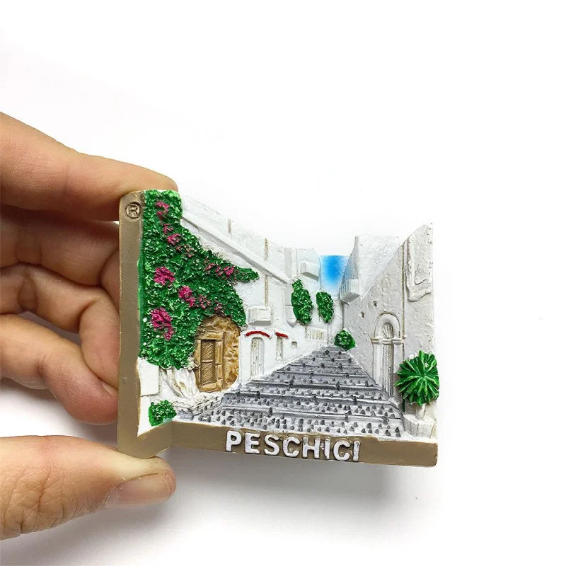 Puglia Peschici Scenic Alley 3D Resin Magnet for Fridge - Strong Magnetic Decorative Kitchen Accessory Nevera Imanes