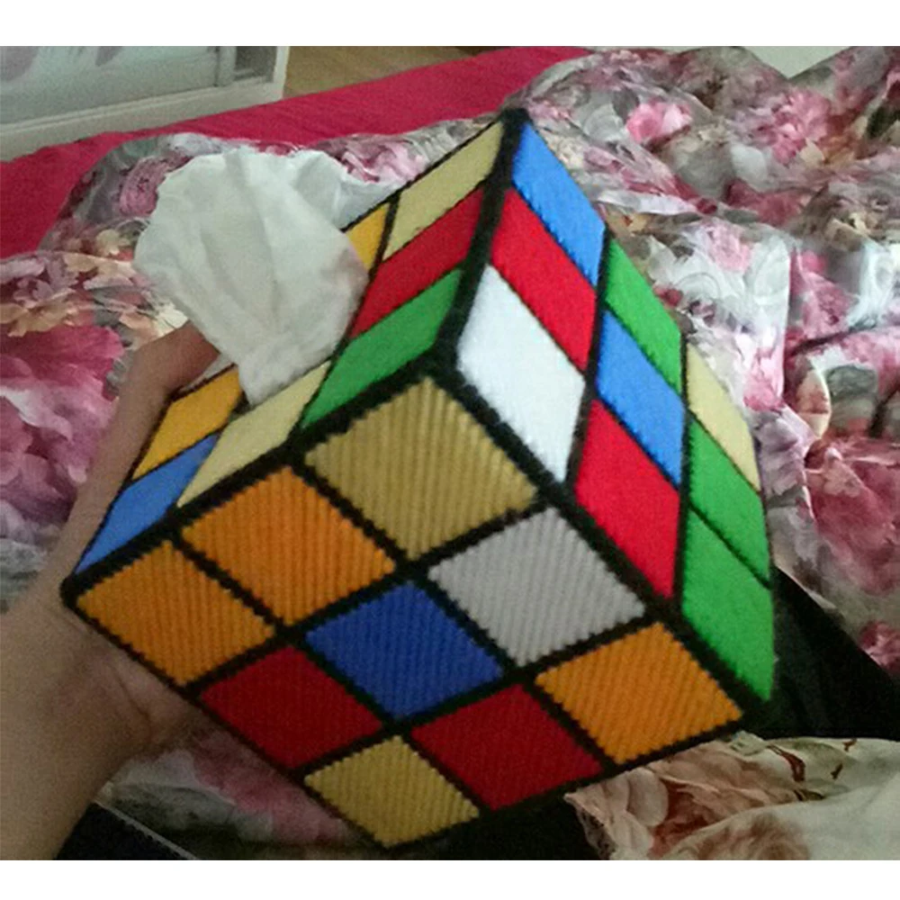 DIY embroidery3D embroidery cross-stitch yarn embroidery handmade tissue box living room Rubik\'s cube pumping pape 12X12X12cm