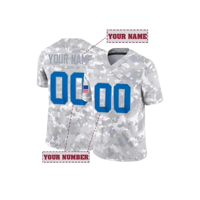 Customized Name and Number Detroit Men's Embroidered American Football Jersey Camouflage Gray Personalized V-Neck Lions T-Shirts