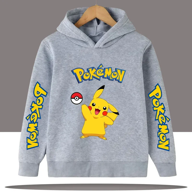 

2026 Pikachu Boy Hoodie T-Shirt for Children - Pokémon Series Cartoon Print - Girls' Casual Shirt -Long Sleeve for Autumn/Winter