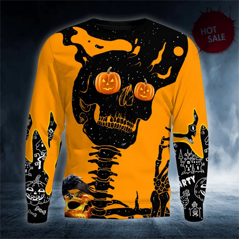 Skeleton Sweater Y2k Clothes Men Hoodies Pumpkin Ghost Male Sweatshirt Hoody Halloween 2025 3D Printed Sweatshirt Kids Sweaters