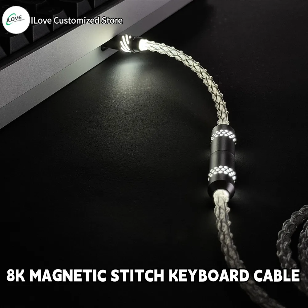 

Custom USB C magnetic keyboard cable with White Lighting for 8KHz Magnetic Keyboard Single Crystal Copper Braided Charging Cable