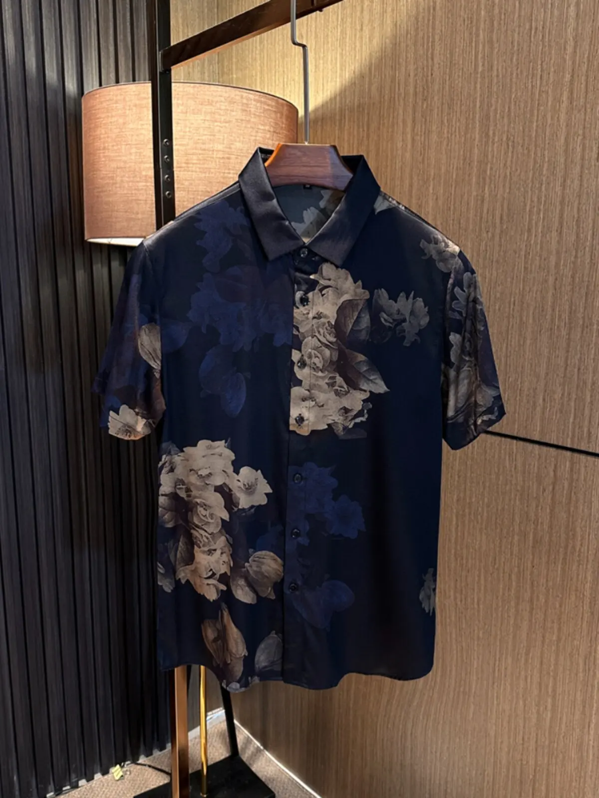 

Mulberry silk! Summer men's high-end digital printing casual high-quality flower shirt silk short-sleeved shirt