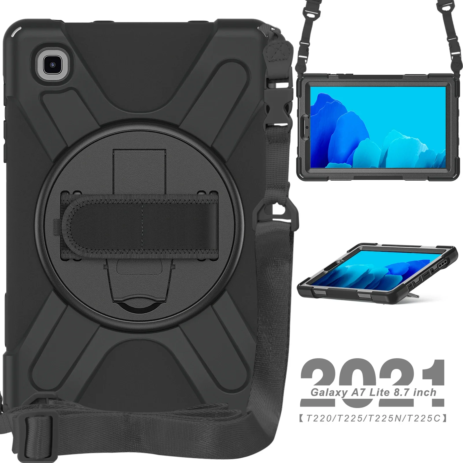 

Rugged Case For Samsung Galaxy Tab A7 Lite 8.7 SM-T220 SM-T225 Hybrid Rotating Cover Anti-shock With Hand & Shoulder Strap Coque