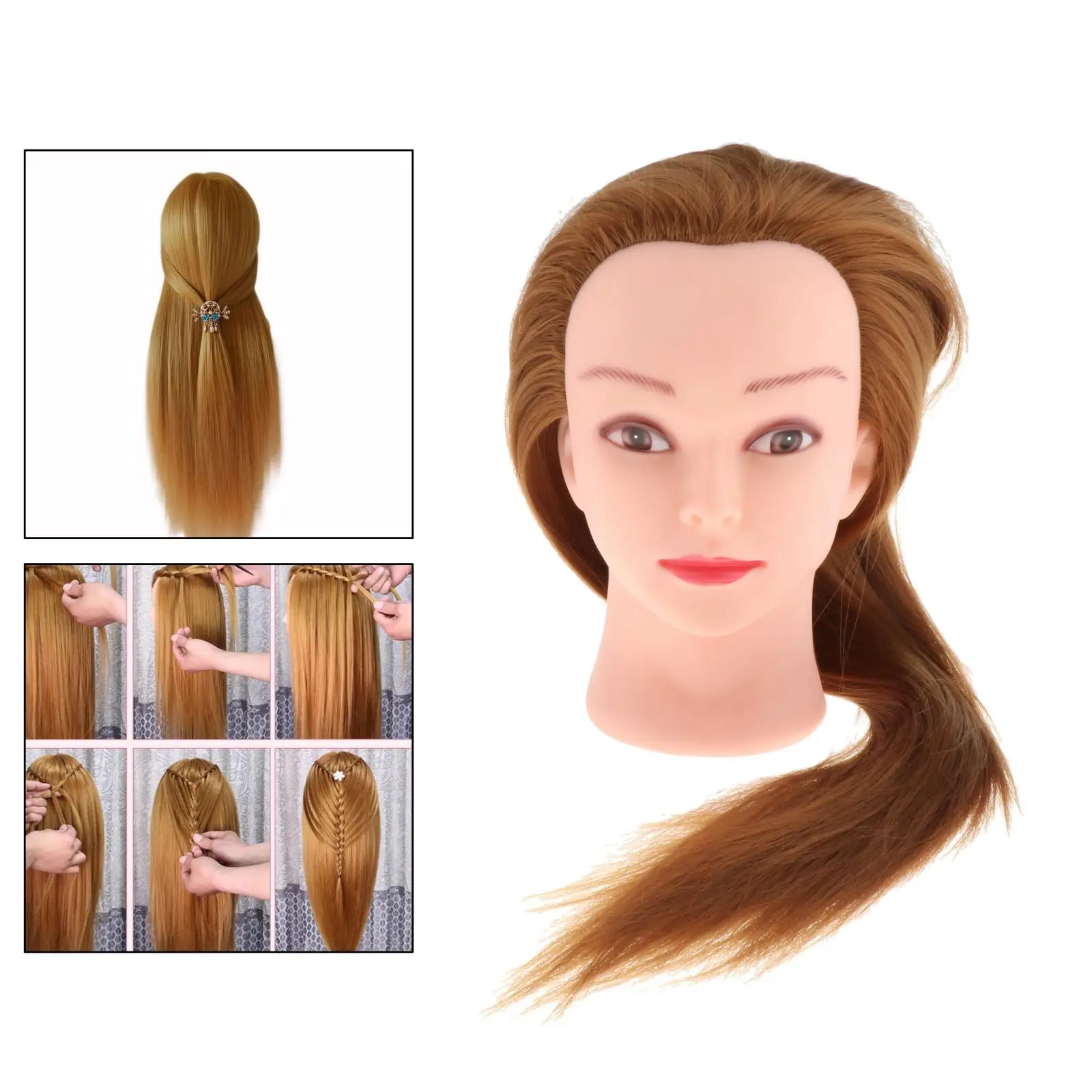 Head Synthetic Fiber Hair 24.8 inch Long Hair Styling  Cosmetology Doll Head Hairdressing for Cutting Braiding Practice