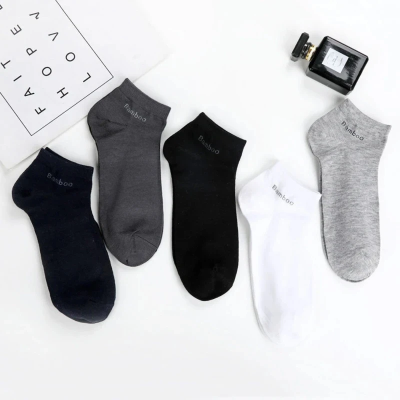 5/10 Pairs 2024 New High Quality Men\'s Fashion Bamboo Fiber Socks Anti-Bacterial  Ankle Socks Breathable Low Cut Short Socks