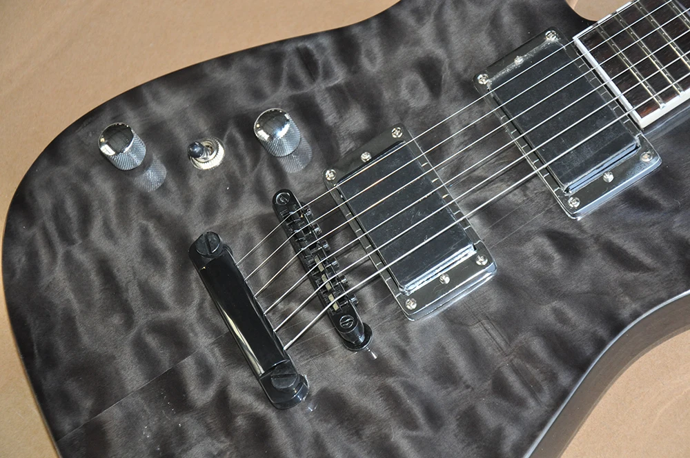 Left Hand 6 Strings Black J Electric Guitar with Quilted Maple Veneer,Rosewood Fretboard,24 Frets