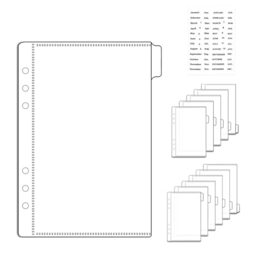 

Binder Pocket Dividers with Tabs Zipless 5" x 8" Clear Cash Stuffing Envelopes Planner Inserts for 6 Ring Budgeting Accessories