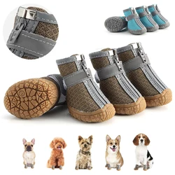 4pcs Dog Waterproof Shoes Dog Rain Boots with Reflective Strip Anti Slip Breathable Snow Boots for Small Pets Safer Night Travel