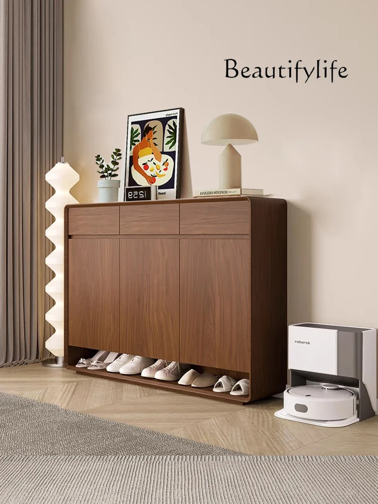 Home Shoe Cabinet Two Doors Three Doors Home Corridor Simple Walnut Color Storage Entrance Cabinet