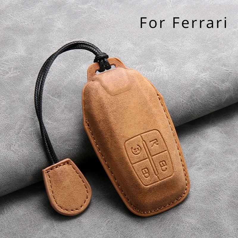 

Leather Car Remote Key Case Cover for Ferrari F430 488 458 F12 Roma 812 F8 Auto Key Shell Fob Protector Keychain Accessories