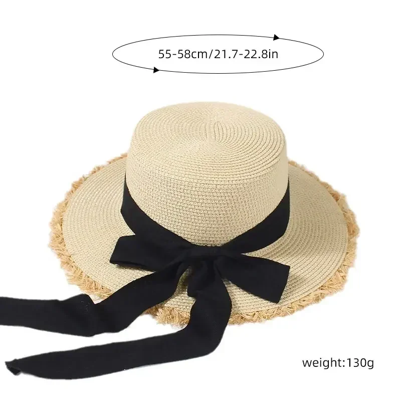 

Korean Bow Straw Hat for Women Outdoor Beach Wide Brim Sun Visor Cap Summer Vacation Sunshade Female Panama Hats