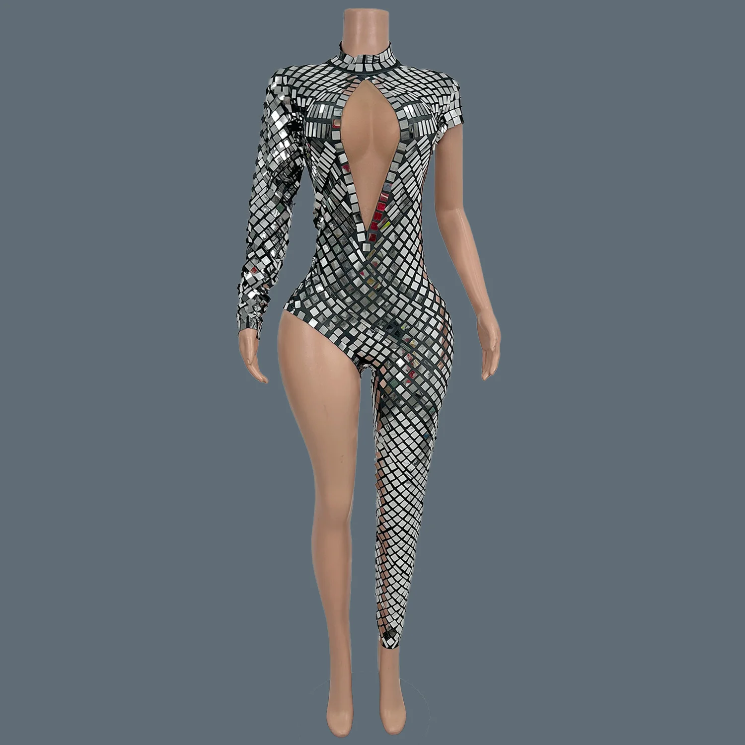 Sparkly Sequins Asymmetrical Jumpsuit Night Club Party Dance Stage Outfit Performance Sexy Costume Women Trendy Bodysuit Zishu