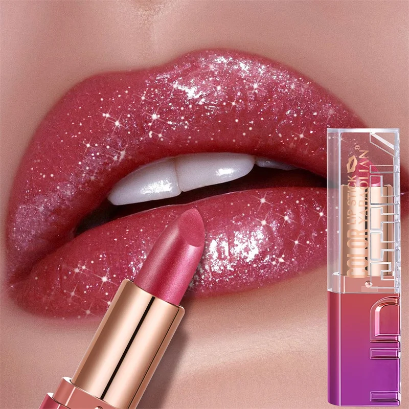 Lápiz labial nacarado de diamante, brillo de labios cambiante metálico, resistente al agua, brillo de alta pigmentación, maquillaje de labios con brillo atrevido de lujo