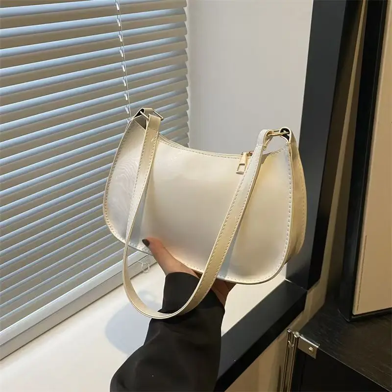Retro Solid Color PU Leather Shoulder Bag Fashion Women's Handbags Casual Designer Hobos Underarm Bag korean popular bag 2025