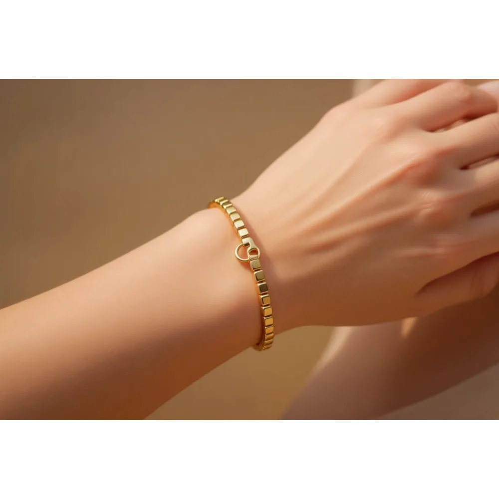 

Браслет из цепочки с кубическими бусинами из серебра 925 пробы с позолотой 18K, изготовленный в Италии, для женщин и мужчин